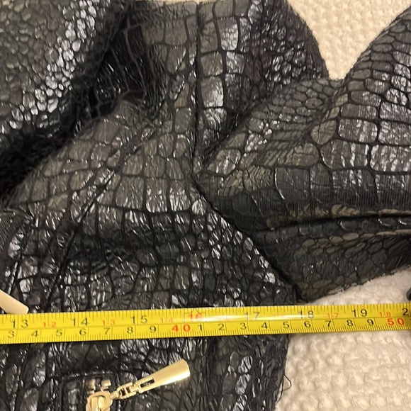 Luxury Chic Croc Print Faux Leather Moto Jacket Sherpa Trimmed/Lined XS Black - Picture 8 of 10